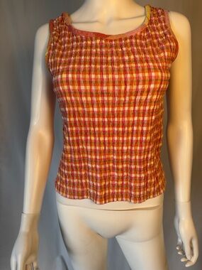 Plaid Sleeveless Tank Top in Pink and Orange